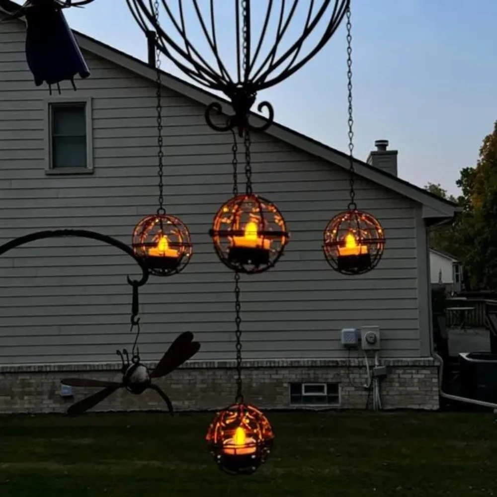 Copper Hanging Lantern with LED Candle